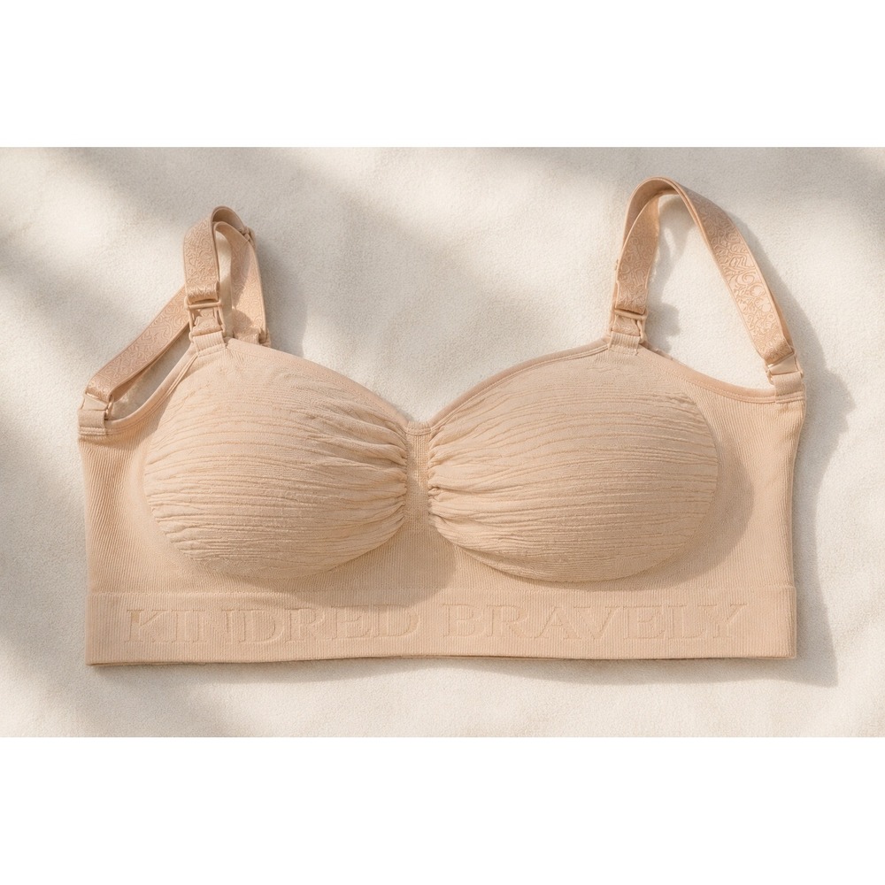 Kindred Bravely Sublime Nursing Pumping Bra XL Beige Ribbed Hands Free Support